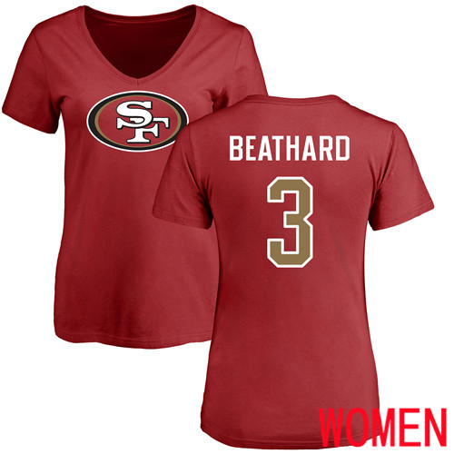 San Francisco 49ers Red Women C. J. Beathard Name and Number Logo #3 NFL T Shirt